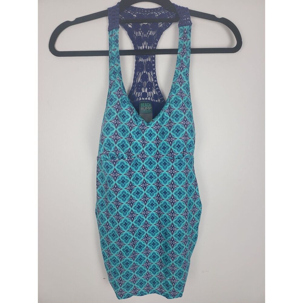 Beach Bump By Motherhood Maternity Swim Top S Womens Blue Halter Crochet Padded